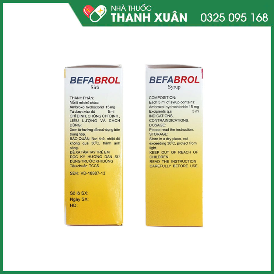 Siro Befabrol 15mg/5ml thuốc điều trị tiêu chất nhầy trong các trường hợp viêm đường hô hấp có kèm tăng tiết chất nhất